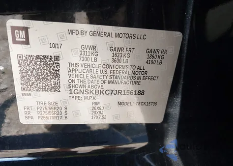 2018 Chevrolet Tahoe Lt из США, поврежденный, VIN 1GNSKBKC7JR156188